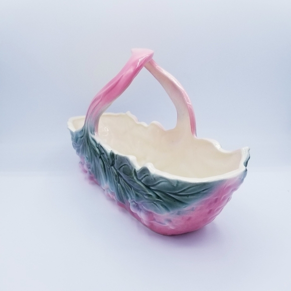 Vintage 1950's Hull Pottery Planter with Handle Green & Pink - Picture 4 of 11